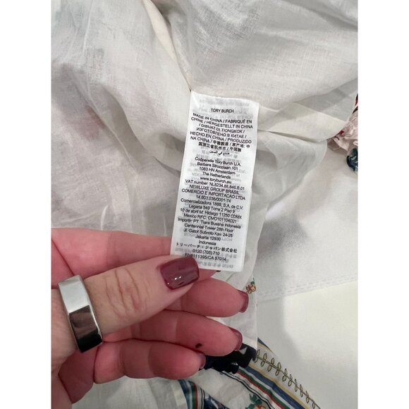 Tory Burch Ivory Tea Rose Floral Smocked Off Shoulder Midi Dress - Size S - Picture 6 of 10